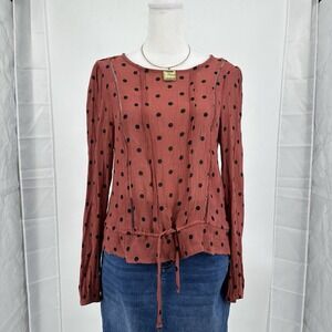 Elodie Women's Polka Dot Boho Peasant Blouse Cottagecore Boho Parisian Rust M